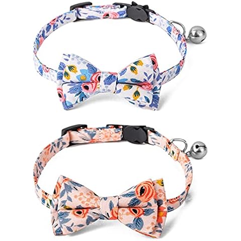 Bnibol 2-Pack Breakaway Cat Collars with Removable Double-Layer Bow Tie and Bell for Boy and Girl Cats Safety Kitten Collars Suitable for Festivals and Daily. (Flower) Cover