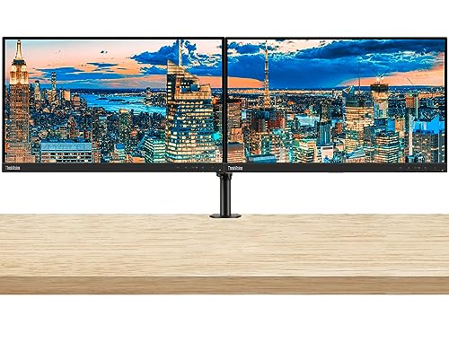 Image of Lenovo ThinkVision S22e 22-inch 1920 x 1080 LED Backlit Full HD LCD Monitor, 2-Pack Bundle with HDMI, VGA, Desk Mount Dual Monitor Stand