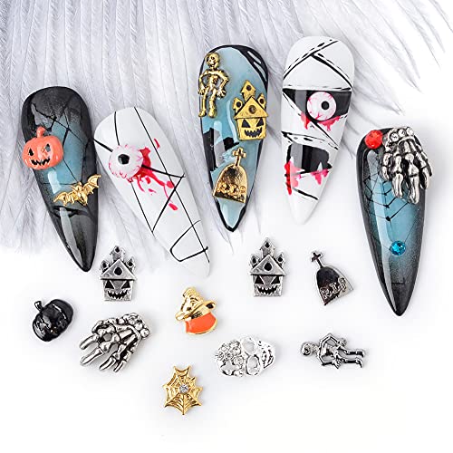Nail Art Decoration Kit, 240Pcs Halloween Nail Charms Rhinestones Box Mixed Skull Pumpkin Skeleton Hands Bat Witch Spider Web Castle Design For Nails Crafts Nail Accessories(24 Styles,Mixed Colors) #TOP5