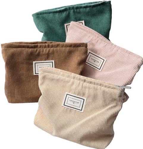 Sanwuta 4 Pack Velvet Makeup Bag Cosmetic Bag for Women Large Capacity Corduroy Pouch Zipper Canvas Travel Toiletry Purse Make up Organizer Case Accessories(Fresh Color,Plaid)