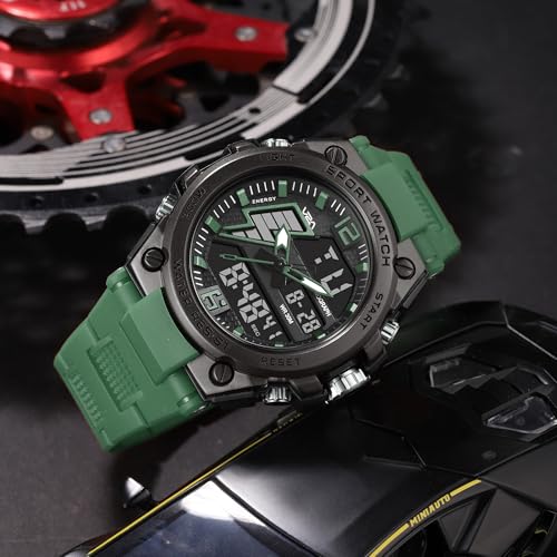 Image of V2A Stryke 45mm Analog Digital Sports Watch for Men | Hybrid Layered Dial | Alarm Stopwatch Backlight Day Date | TPU Strap | 30M Water Resistant | Gift for Mens