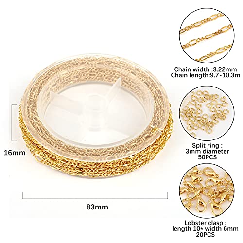 Jiayiqi 33 Feet Gold Plated Chain For Jewelry Making, Solid Brass Figaro Chain Link Bulk With 20 Lobster Clasps And 50 Jump Rings (3.2Mm) #TOP1