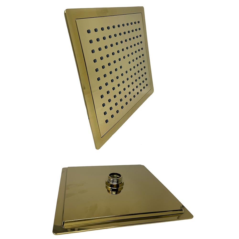 Vetrineinrete® Colonna doccia moderna saliscendi con soffione quadrata doccetta telefono e portasapone per box doccia oro