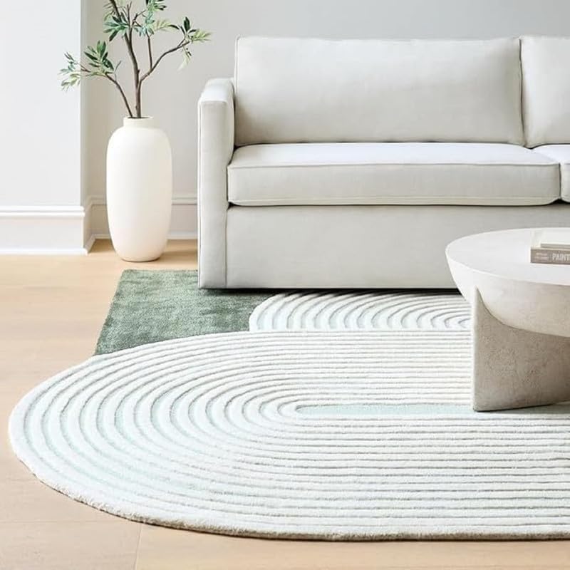 Image of Hand-Tufted Woolen Large Carpets for Living Room 12x15 feet Green Irregular Shape Modern Anti-Skid Area Rug High Pile Thick Carpet & Rugs for Hall & Bedroom