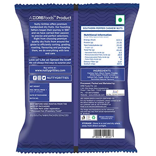 Image of Nutty Gritties Salted Cashews Nuts, Roasted Pepper (21g (Pack of 20))