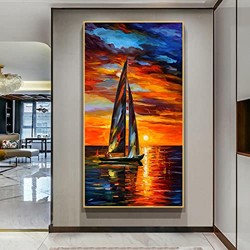 Bateau océan coucher de soleil toile déco murale salon moderne format 60x120 cm - 4