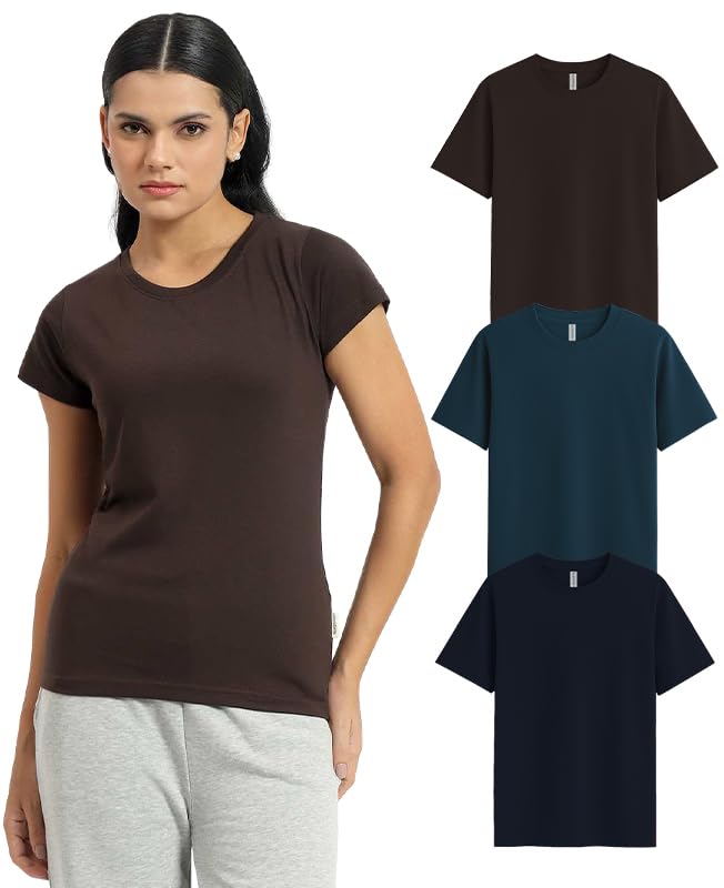 Image of Sleepynuts Women's Plain Round Neck Regular Fit Half Sleeve Cotton T Shirt