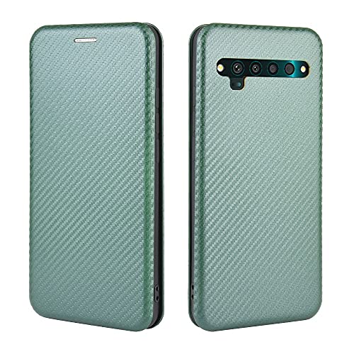 Coque TCL 10 Pro de luxe en fibre de carbone PU verte