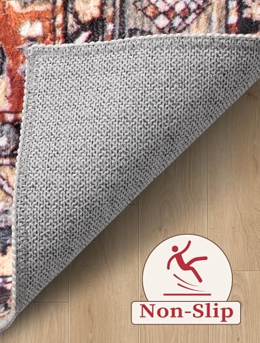 SERISSA Boho Washable Runner Rug, 2'6"x10' Long Non-Slip Tribal Hallway Kitchen Stair Runner Rug Ultra Soft Print Distressed Vintage Floor Carpet for Bedroom Bathroom Laundry Room