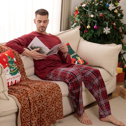 Couples Pajama Set, Soft Long Sleeve Plaid Pjs Set Warm Matching Sleepwear for Men and Women2