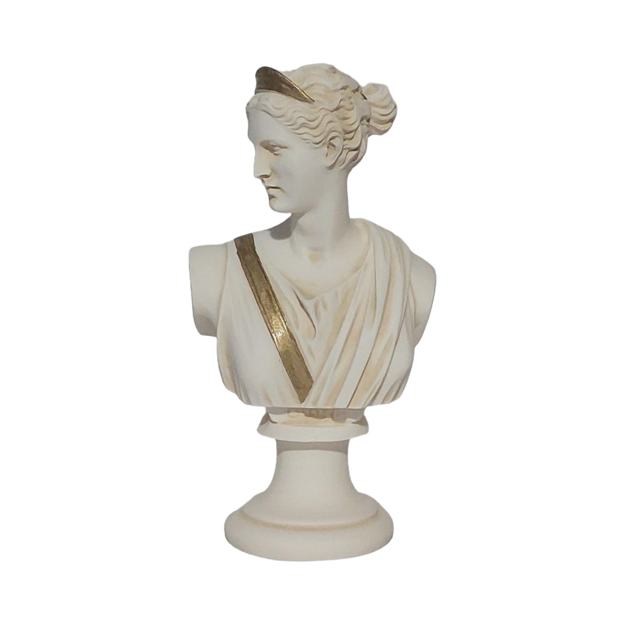 Dadart White Artemis Diana Goddess Bust Alabaster Statue Patina With Gold Detail 14.5 Cm