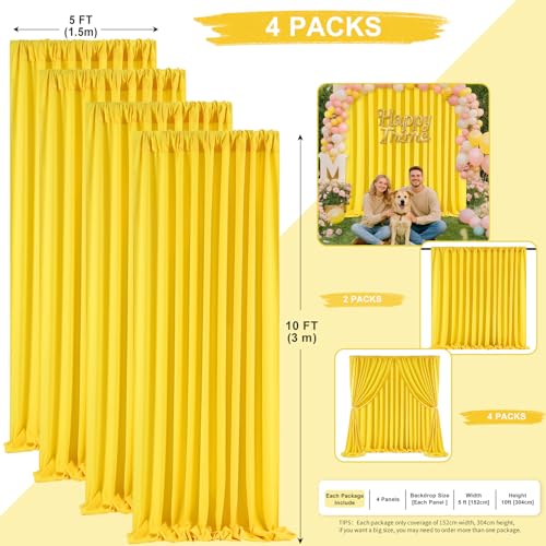 Image of Yellow Backdrop Curtains 4 Panels 5ft x 10ft Lemon Yellow Curtain for Drapes Polyester Wrinkle Free Backdrop Birthday Party Baby Shower Decorations
