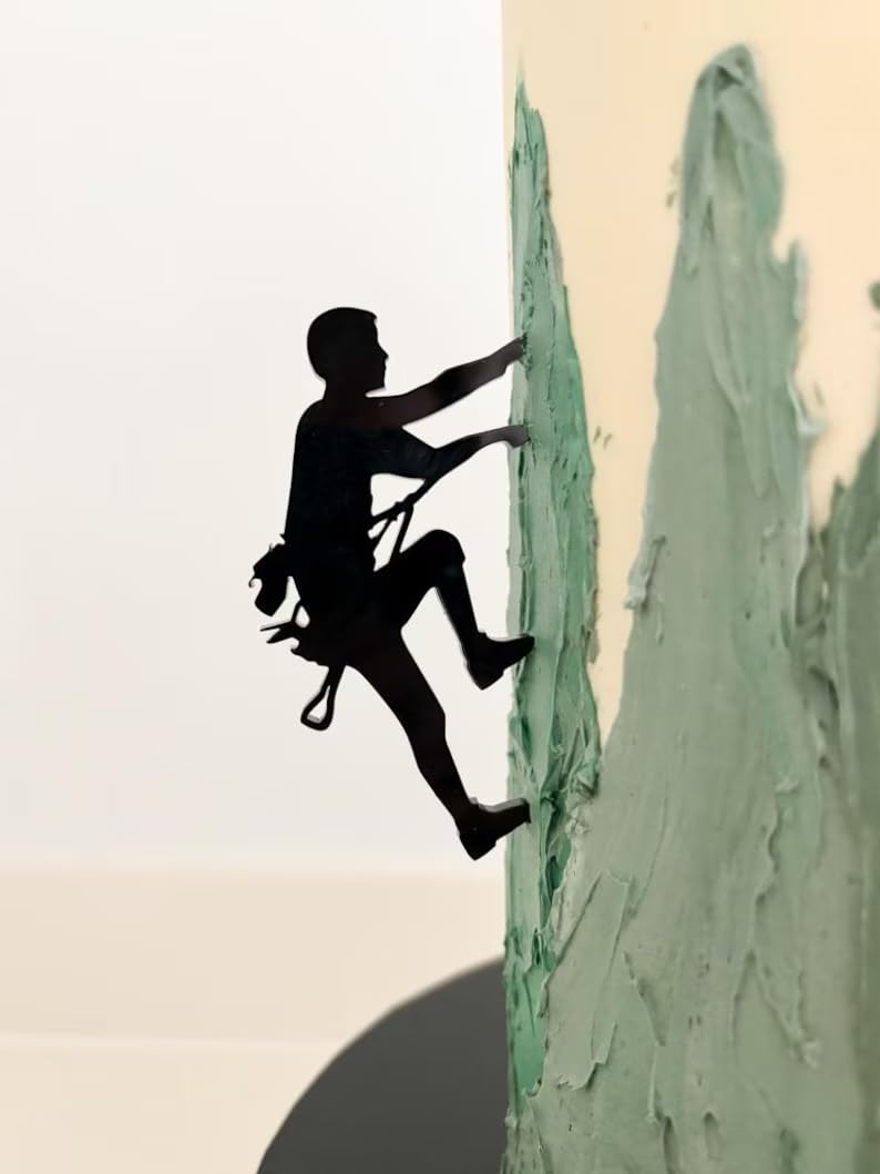 Rock Climbing Cake Topper,Sports Theme Happy Birthday Party Decor for Men Boys,Mountain Climber Silhouette Cake Decoration for Adventure Themed Birthday Party,Black,Acrylic