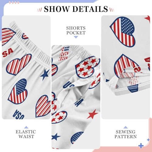 USA Patriotic Day Love Heart Boys Long Pants Soft Trousers Elastic Waist Kids Lounge Bottoms with Pockets S-XL4