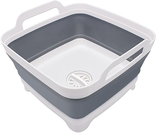 Miniatura 10 de Lavaplatos plegable de 2.4 galones (9L) con tapón de drenaje, para exteriores, multiuso, ahorro de espacio, bandeja de almacenamiento de cocina para