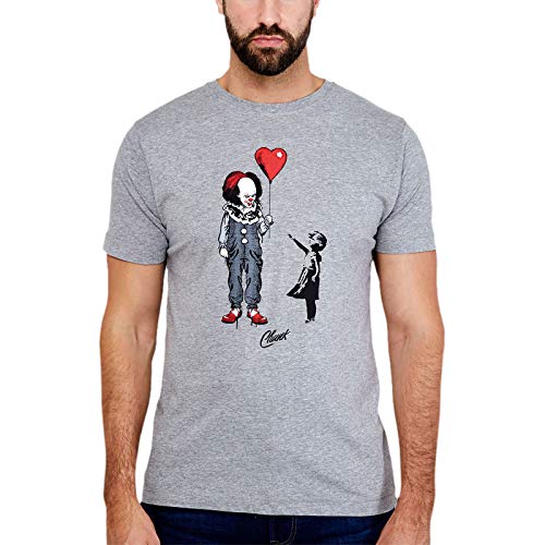 Stephen Kings ES Pennywise Camiseta de Hombre con Globo de corazón Fans Grey - XL