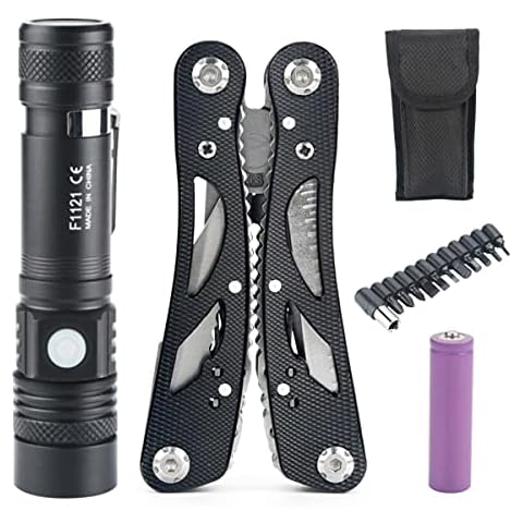 LeKaufen 24-in-1 Multi Tool Pliers and Rechargeable LED Flashlight Set, Folding Multitools Survival Kit, Pocket-Sized Super Bright 1200 Lumens Torch with Clip 4 Modes Zoomable for Camping Emergency Cover