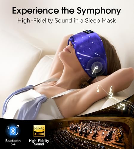 MUSICOZY Mulberry Silk Bluetooth Sleep Mask with HD Stereo Sound, Wireless Sleep Headband Headphones for Side Sleepers, Adjustable Size, Total Light Blocking, Perfect for Travel Relaxation Sleep
