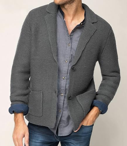 chouyatou Men's Fall Notch Lapel Cardigan Sweater Business Casual Button Down Knitted Blazer Top2