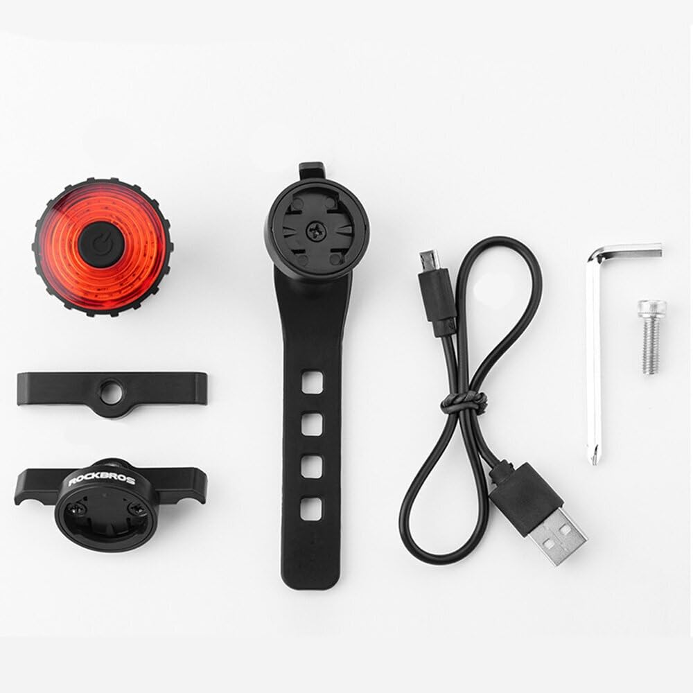 Luz trasera de bicicleta de 100 lúmenes, con detección de freno, 7 modos, recargable por USB, lámpara de advertencia de seguridad