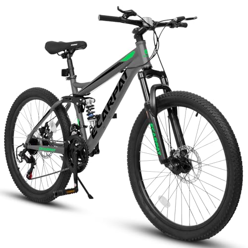 Mountain Bike 24/26/27.5 Inch,Full Dual Suspension, 21-Speed Disc Brake,Carbon Steel Adult Sport Bicycle for Mens Womens(26-Inch,Gray)