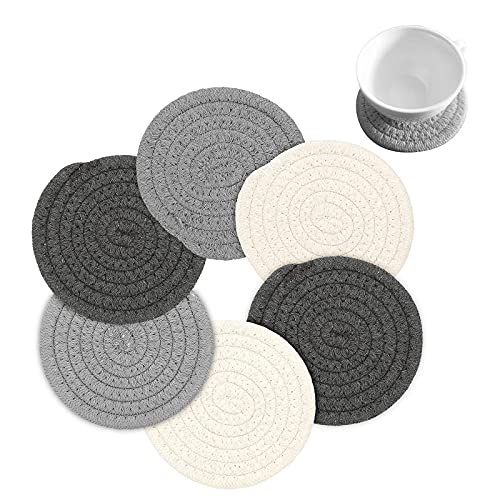 Tmtop コースター 吸水コースター 耐熱 6枚セット 直径11cm 綿ロープ 断熱パッド 茶托 厚手 円形 滑り止め おしゃれ 手編み 綿織茶バッド カップコースター 飲酒 コーヒー キッチン用(Bタイプ)…