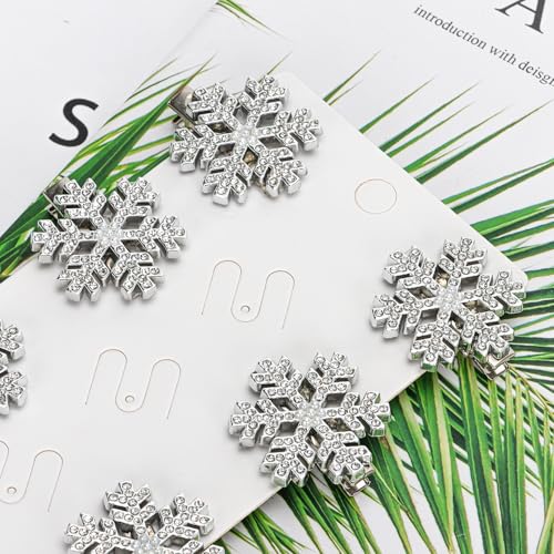10 piezas Pinzas para el Cabello Copo de Nieve de Navidad - Pinzas de Aligátor con Rhinestones Brillantes para Mujeres, Accesorios de Pelo para Invierno y Fiestas miniatura 5