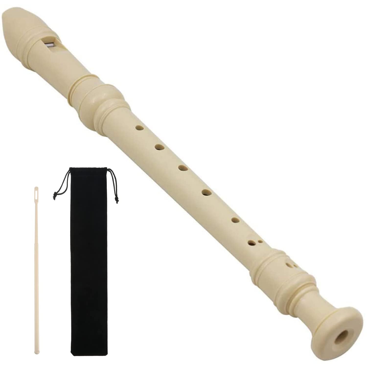 Khazna Soprano Descant Recorder, German Style 8 Hole Music Instrument with Cleaning Rod and Storage Bag for Kids Beginner (Ivory White)