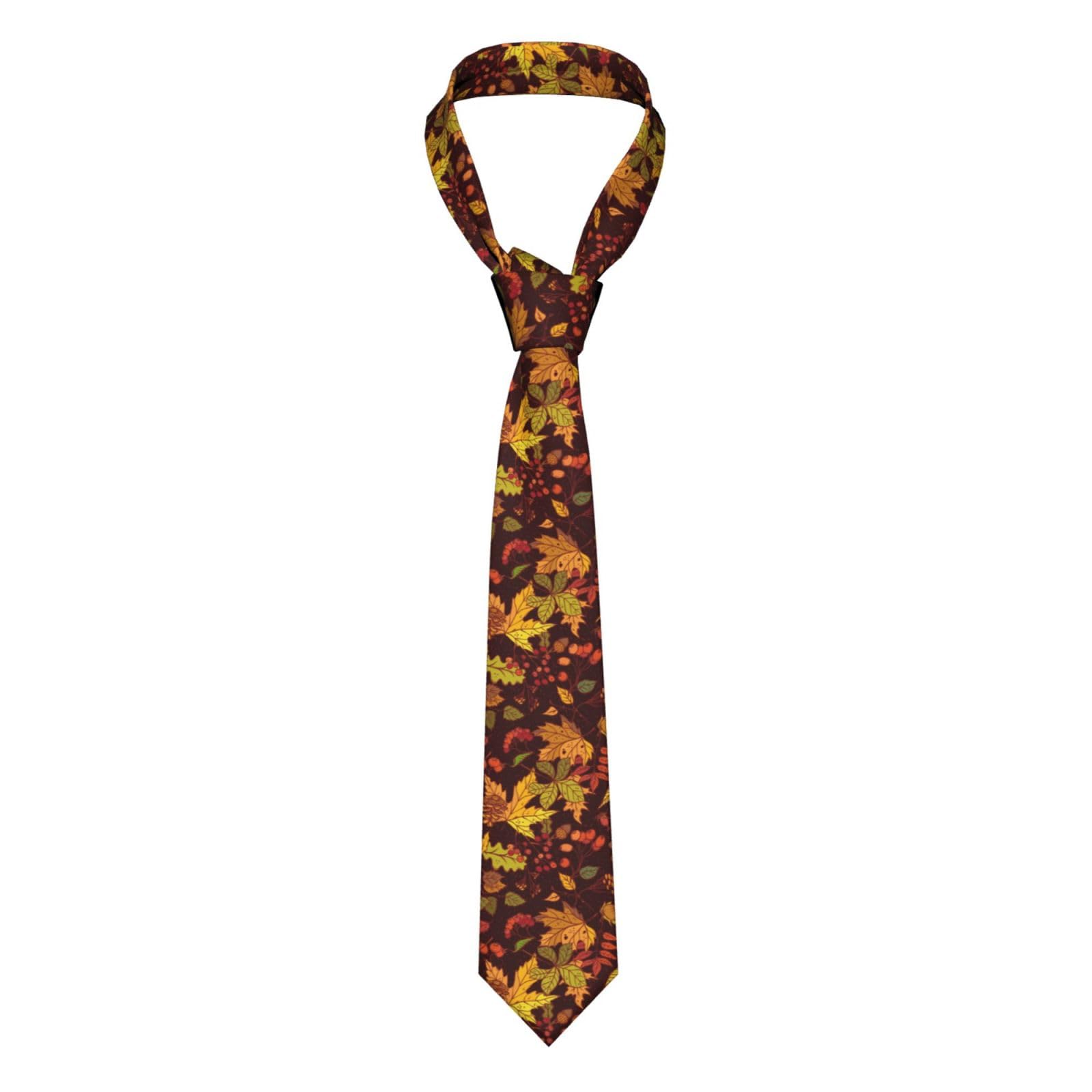 Vhomes Unisex As Picture Men's Tie Fall Autumn Leaves Acorn Berries Printed Printed Novelty Formal Wedding Party Neck Ties For Boys