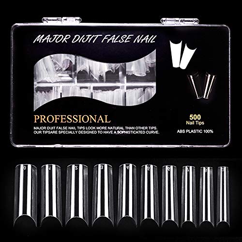 False Nail Tips Plastic Nails C Shape Faux Ongle French Manucure Medium Nails Dual Form Nail System (CLEAR)