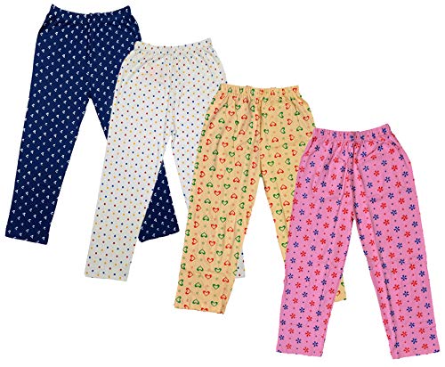 Image of indi weaves Regular Fit Pure Cotton Pajama Pants with All Over Print for Girls (Multicolor Designs)(Pack of 4)
