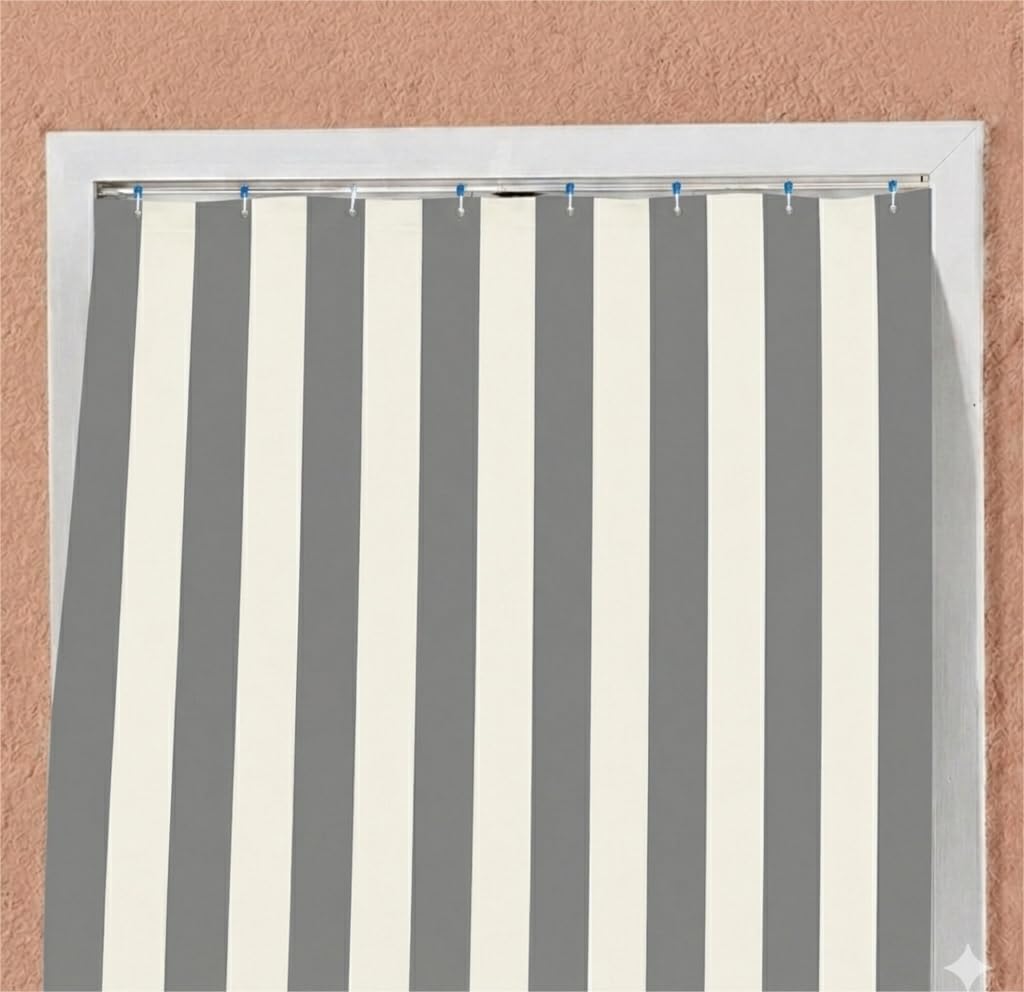 Tenda Da Sole per Esterno con Anelli e Ganci,Tende da Sole per Balconi Terrazzo con Frange, Resistente e Lavabile, Righe (Grigio, 280x300)
