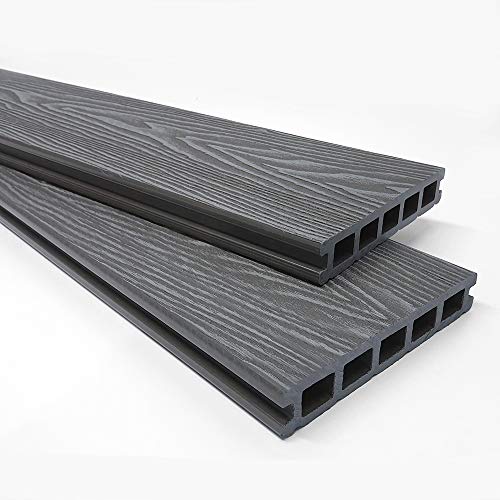 Fylde Decking | 3.6m Composite WPC Decking Boards - Deep Embossed Woodgrain Plastic Boards | 4 Colours Avaliable | (9 sqm | 18 boards, Slate Grey)