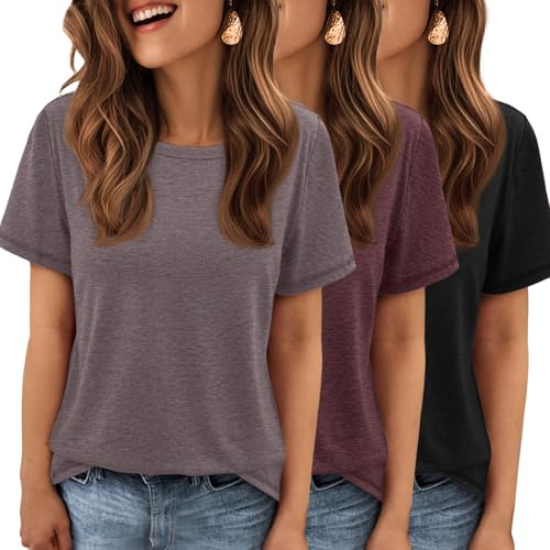 Womens 3 Pack T-Shirts Short Sleeve Summer Tops Fashion Basic Tees Comfy Casual Vacation Outfits Workout Clothes 2025
