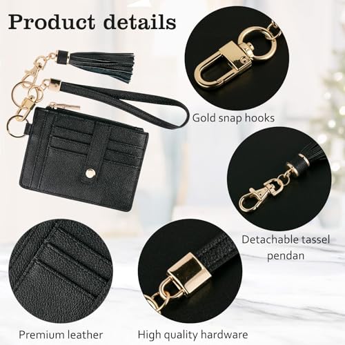Image of KNGITRYI Small Wristlet Wallets for Women RFID Credit Card Holder Wallet Keychain Wristlet Wallet Credit Card Wallets for Women (Black)