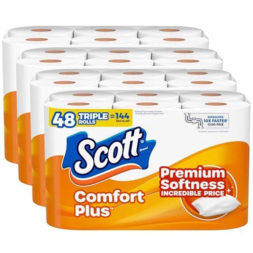 Scott ComfortPlus Toilet Paper, 48 Triple Rolls, 231 Sheets per Roll, Septic-Safe, 1-Ply Toilet Tissue