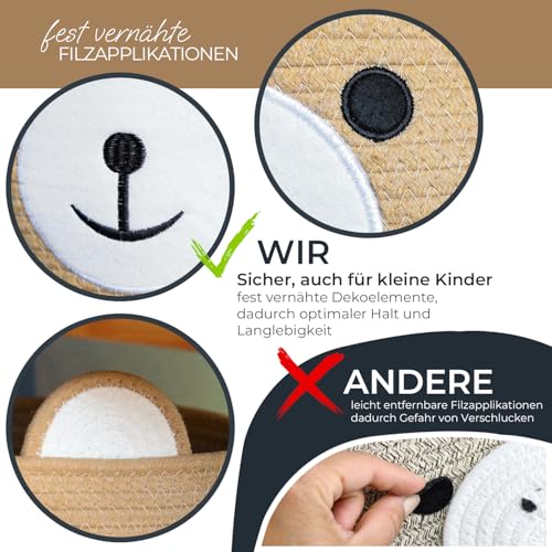 HMF Aufbewahrungskorb mit versteckten Griffen, Korb für Kinderzimmer aus Baumwolle | Bär | 30 x 24 cm | Honig