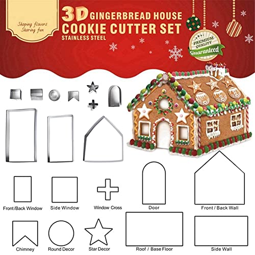 10 Stück 3D Weihnachten Ausstechformen,DIY Weihnachten Keksausstecher,Lebkuchenhaus Haus Form,Edelstahl Keksausstecher,für Plätzchen und Tortendekorationen (10PCS Ausstechformen) Cover