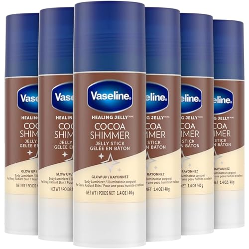Vaseline Cocoa Shimmer Jelly Stick Highlighter & Luminizer Cocoa Butter Body Shimmer Stick Lotion Travel Size for Glowing Skin 1.4 Oz Ea (Pack of 6)