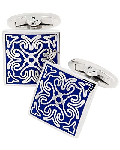 Mancuernillas cuadradas vintage con patrón azul para hombres