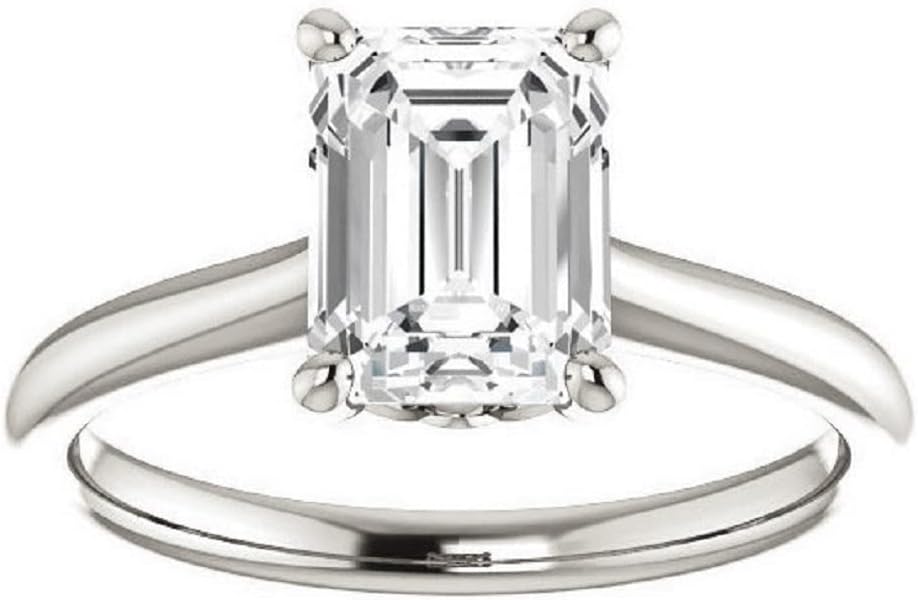 925 Silver, 10K/14K/18K Solid Gold Handmade Engagement Ring, 2 CT Emerald Cut Moissanite Solitaire Ring Wedding Ring for Women/Her, VVS1 Colorless, Promise Gifts Anniversary