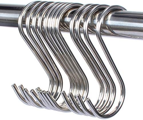 DZHJKIO 12 Pack Stainless Steel Heavy Duty(Bearing weigh 22LB) S Shaped Hanging Hooks 4.3" Hangers for Kitchen, Bathroom, Bedroom and Office(11cm)