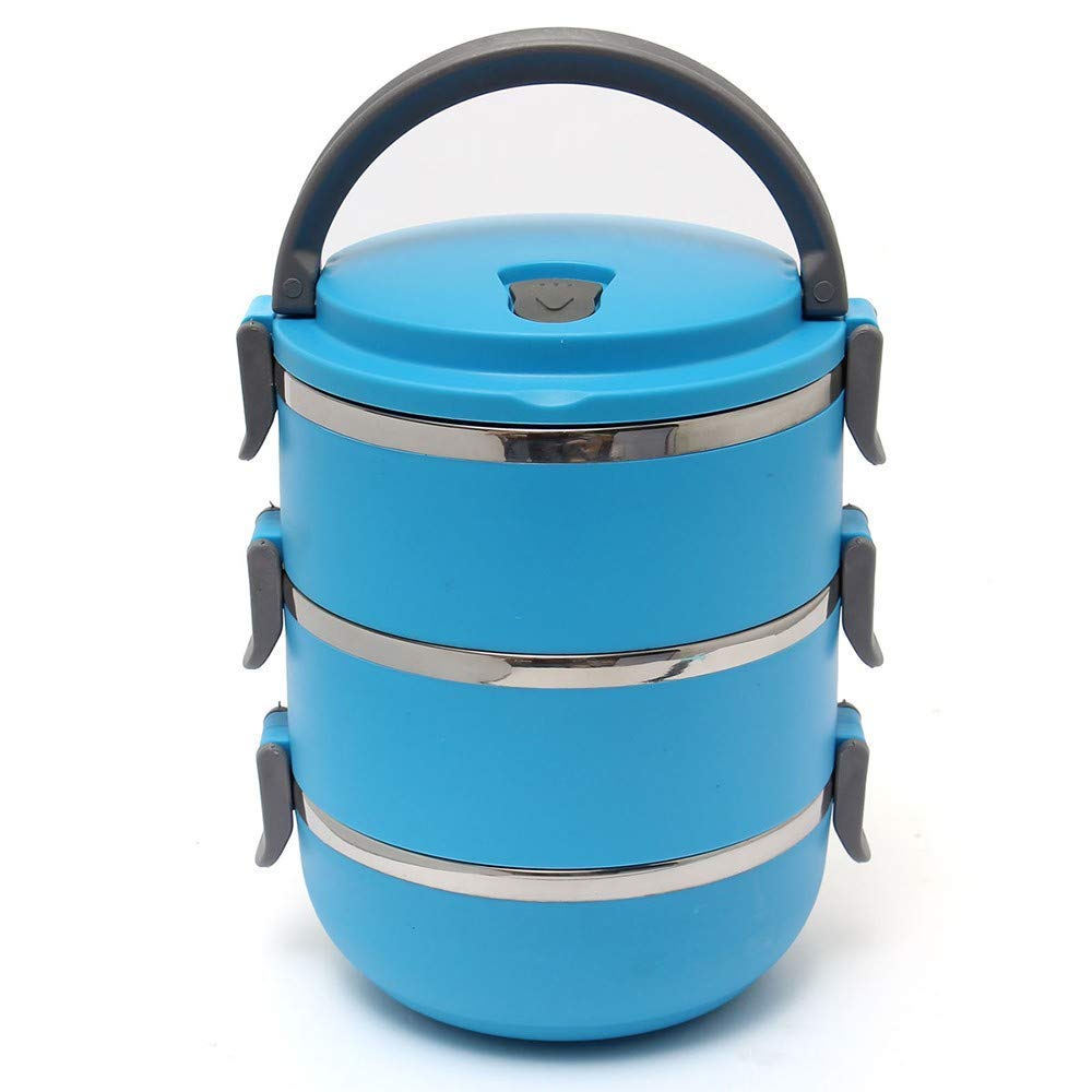 Boîte à lunch thermos en acier inoxydable bleu de 3 compartiments pour repas chaud
