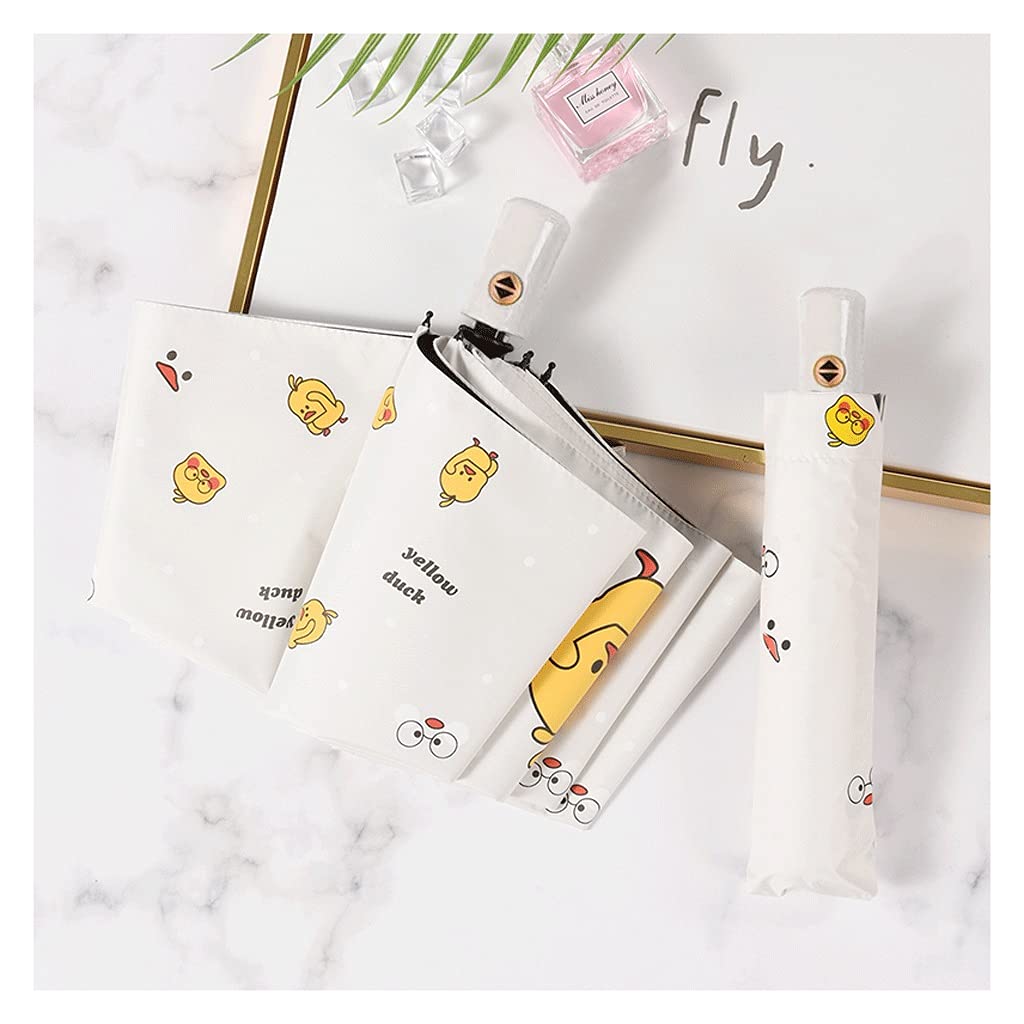genericCreative Fully Automatic Yellow-Duck Umbrella,Sun&UV Protection,Cute Girl Heart Folding Parasol,8 Rib,Mini, 4 Layers,Child,Female,Gift Gift (Color : White, Size : 39 inches)