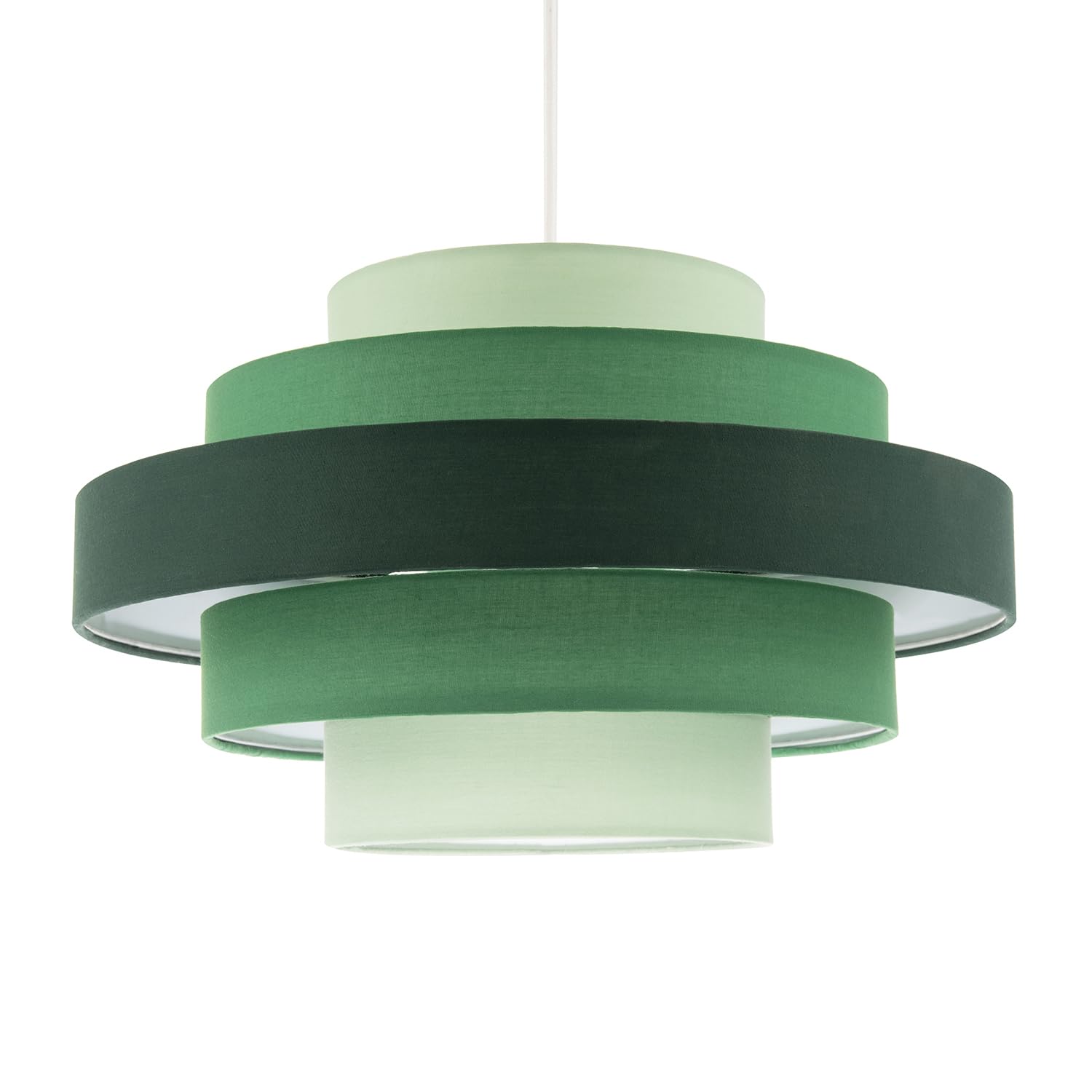 Modern Designer Five Tier Pendant Lighting Shade with Various Green Cotton Fabric Rings | 35cm Diameter by Happy Homewares