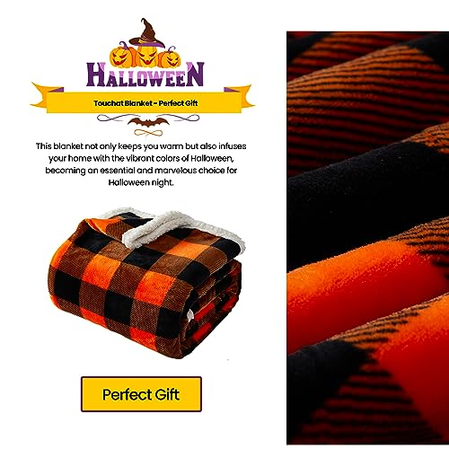 Touchat Halloween Blanket Twin Size 60" X 70",Fall Autumn Harvest Sherpa Fuzzy Fluffy Soft Cozy Blankets, Fleece Flannel Plush Microfiber Throw for Couch Bed Sofa, Halloween Decor (Orange)