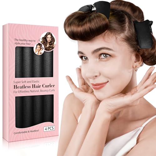 Heatless Curls Overnight 4 Pcs No Heat Curling Blowout Rod Satin Blowout Look Heatless Hair Rollers Soft Flexi Rods for Big Curls to Sleep In