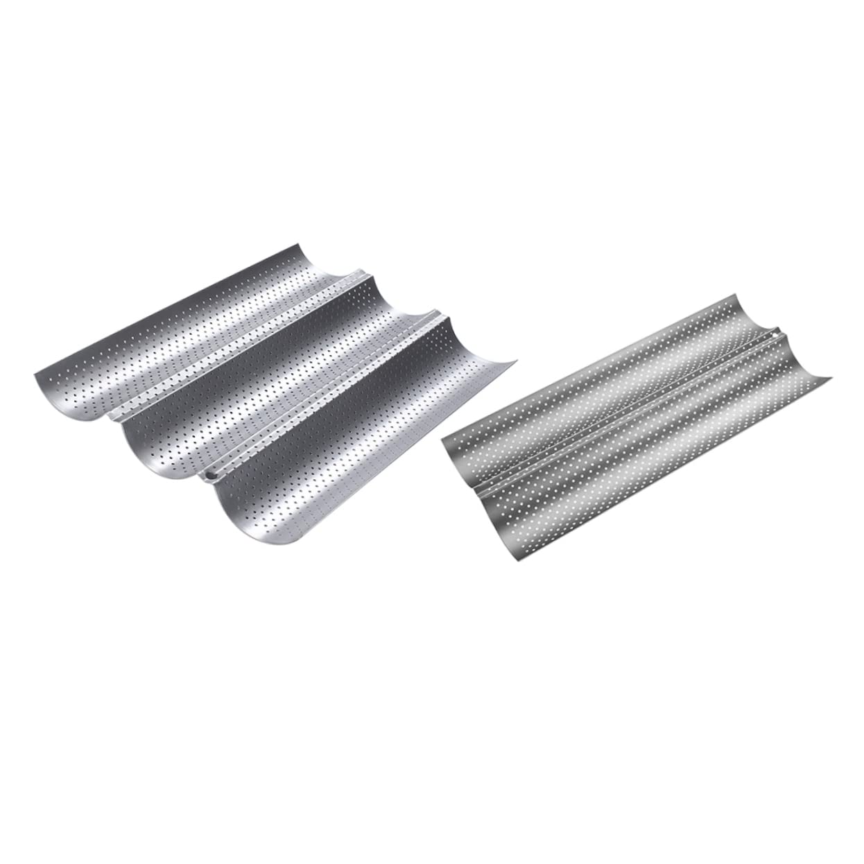 Zerodeko Lot de 2 Moules à Baguettes en Acier Inoxydable Argenté, Surface Lisse et Perforée, Facile à Ranger Cuisine Maison et Pâtisserie