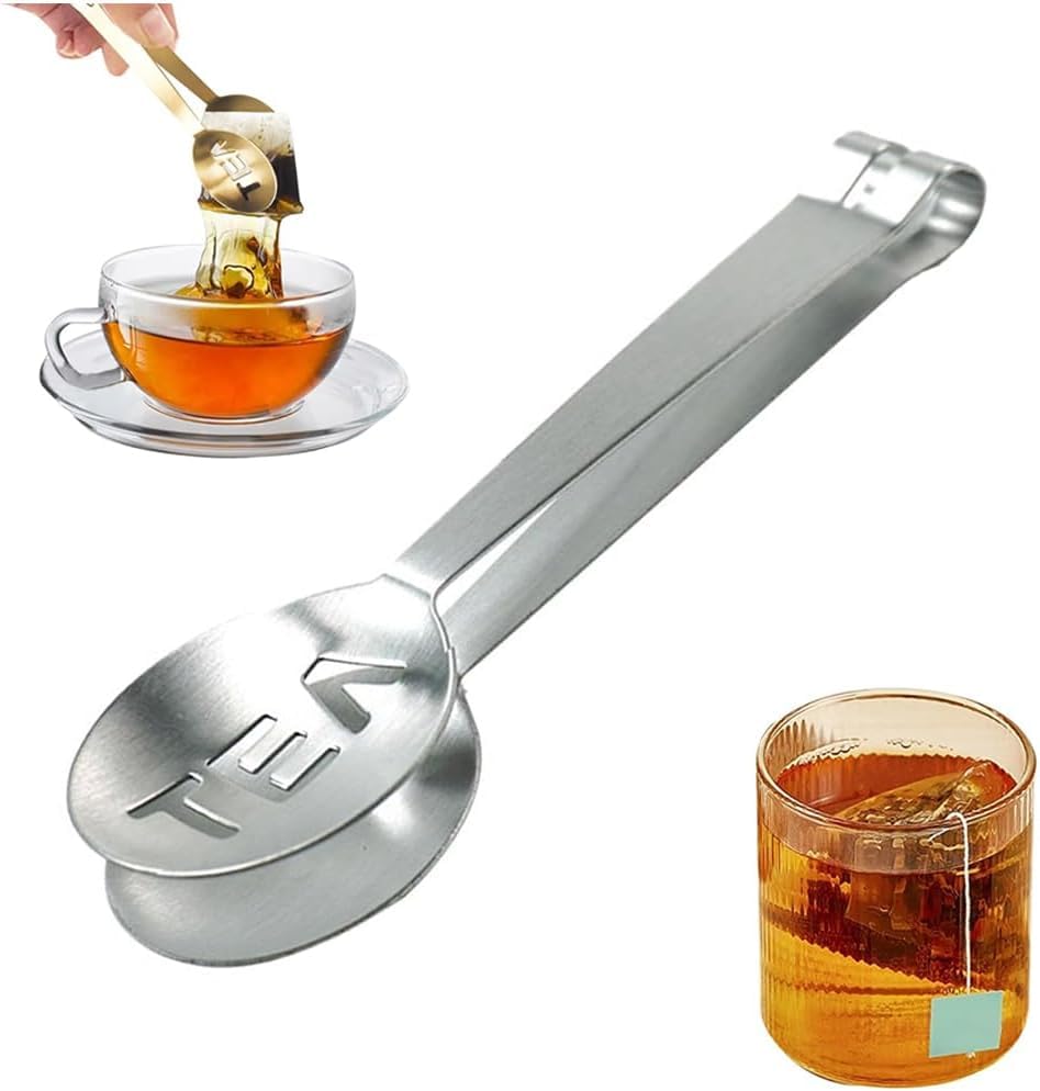 Tea Bag Squeezer Tongs,Tea Bag Squeezer,Tea Tongs,Stainless Steel Tea Tongs,Round Tea Filter Clamp,Tea Bag Strainer Clip Tea Bag Holder for Gripping Tea Strainer Spoon for Ice Sugar Cubes Bar (Silver)