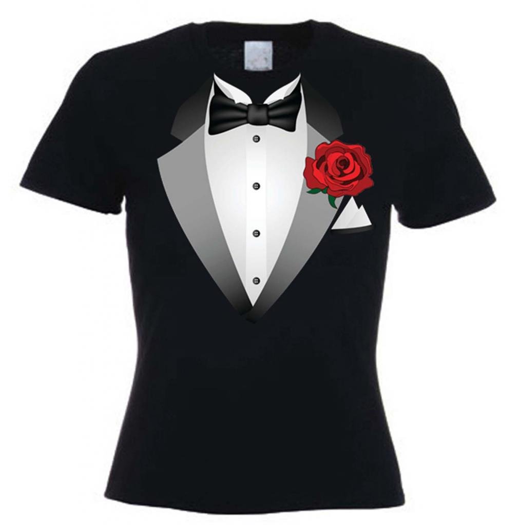 Tribal T-Shirts Women's Black Tuxedo Fancy Dress T-Shirt (Medium)